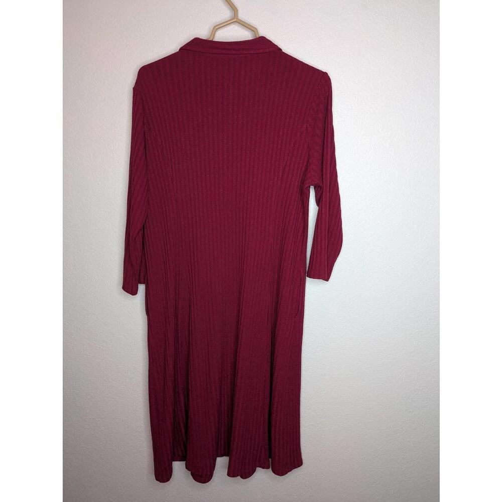 Susan Graver Ribbed Button Front Midi Dress Berry Red Size Large Petite - Picture 4 of 5
